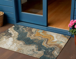 3 X 5 Wheat And Charcoal Abstract Washable Indoor Outdoor Area Rug