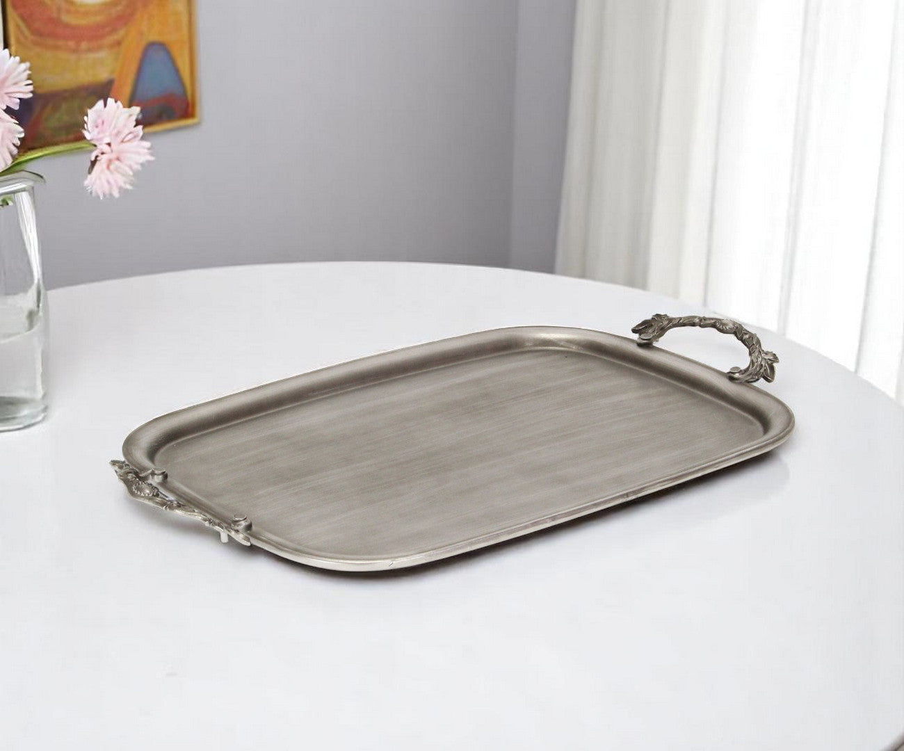 19 Silver Cast Iron Handmade Vanity Tray With Handles