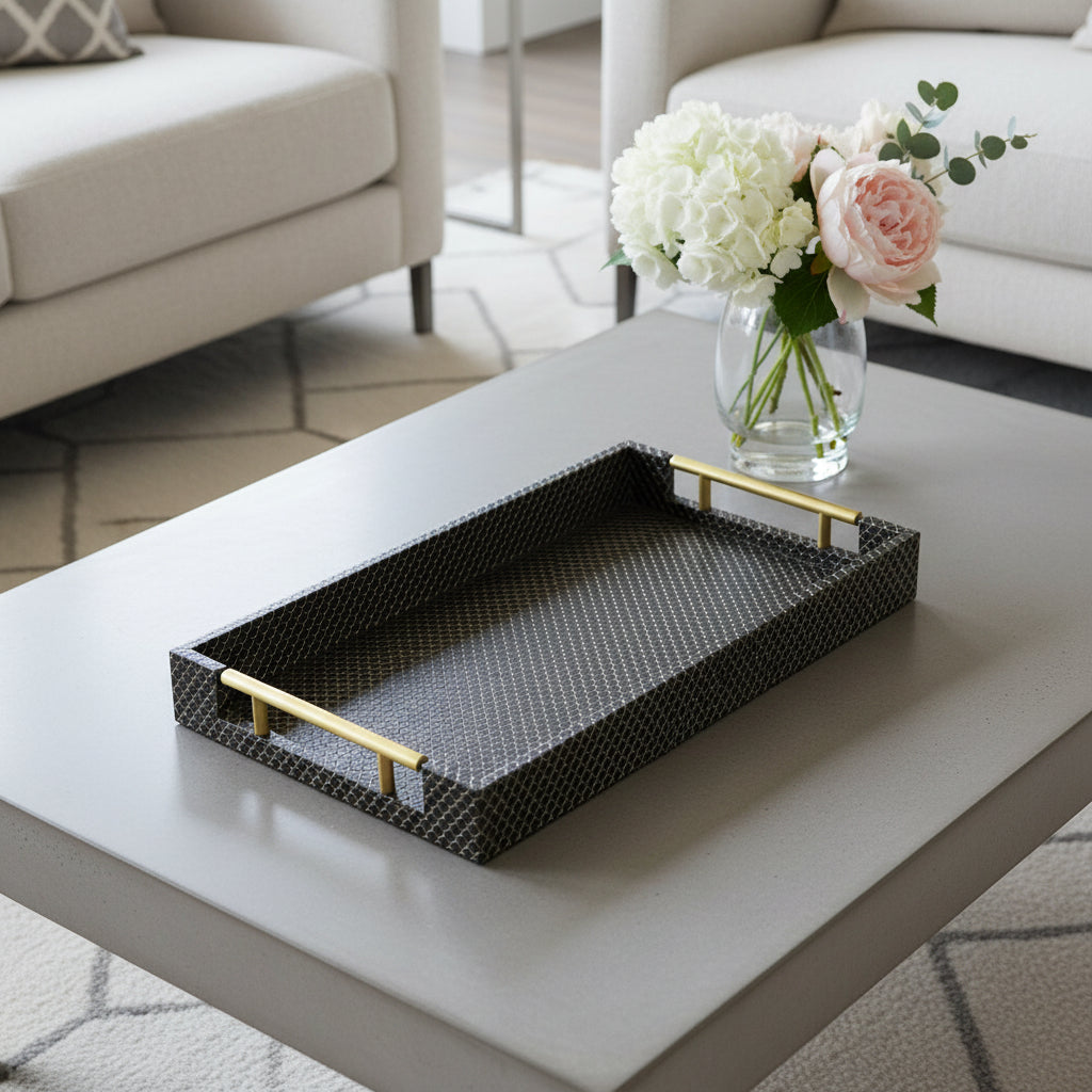 16 Black And Gold Geometric Print Handmade Serving Tray