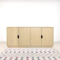 72 Natural Distressed Solid Wood Carved Geometric Sideboard with Four Doors