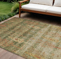 10 X 14 Artichoke Green And Rust Floral Washable Indoor Outdoor Area Rug