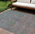 8 X 10 Teal Blue And Blush Medallion Washable Indoor Outdoor Area Rug