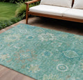 10 X 14 Teal Blue Copper And Ivory Floral Medallion Washable Indoor Outdoor Area Rug