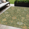 5 X 8 Fern Green And Gold Floral Washable Indoor Outdoor Area Rug