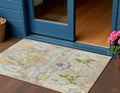 3 X 5 Beige Gold And Fern Green Floral Washable Indoor Outdoor Area Rug