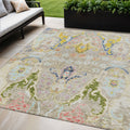 5 X 8 Beige Gold And Fern Green Floral Washable Indoor Outdoor Area Rug
