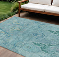 8 X 10 Blue Pale Aqua And Artichoke Green Floral Washable Indoor Outdoor Area Rug