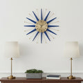 27 Blue And Gold Metal Silent Analog Starburst Wall Clock