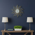 27 Gold Silver And Metal And Faux Crystals Silent Analog Sunburst Wall Clock