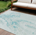 10 X 14 Teal Blue And Pale Aqua Abstract Washable Indoor Outdoor Area Rug