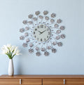 27'' Silver White And Black Metal and Glass Silent Analog Floral Round Wall Clock