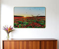 24'' Red Blue And Gold Solid Wood and Acrylic Silent Poppies Floral Wall Clock