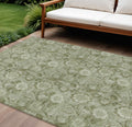 9 X 12 Artichoke Green And Fern Green Floral Washable Indoor Outdoor Area Rug