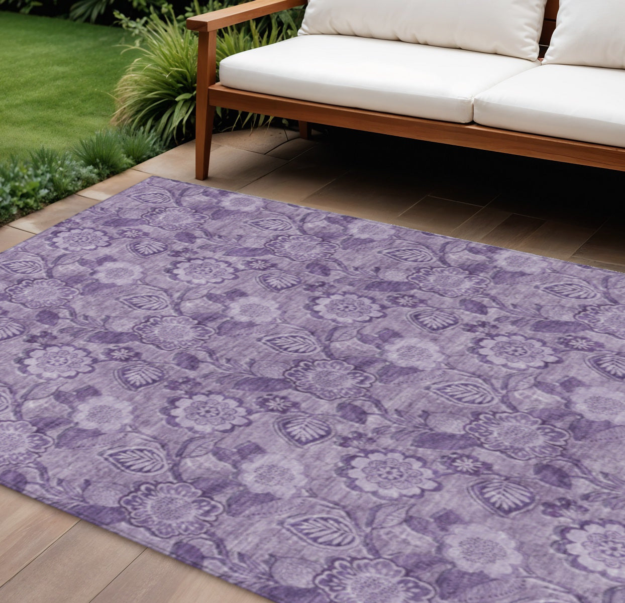 9 X 12 Plum And Purple Floral Washable Indoor Outdoor Area Rug