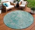 8 Aqua And Silver Round Abstract Washable Indoor Outdoor Area Rug