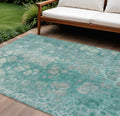 10 X 14 Aqua And Silver Abstract Washable Indoor Outdoor Area Rug
