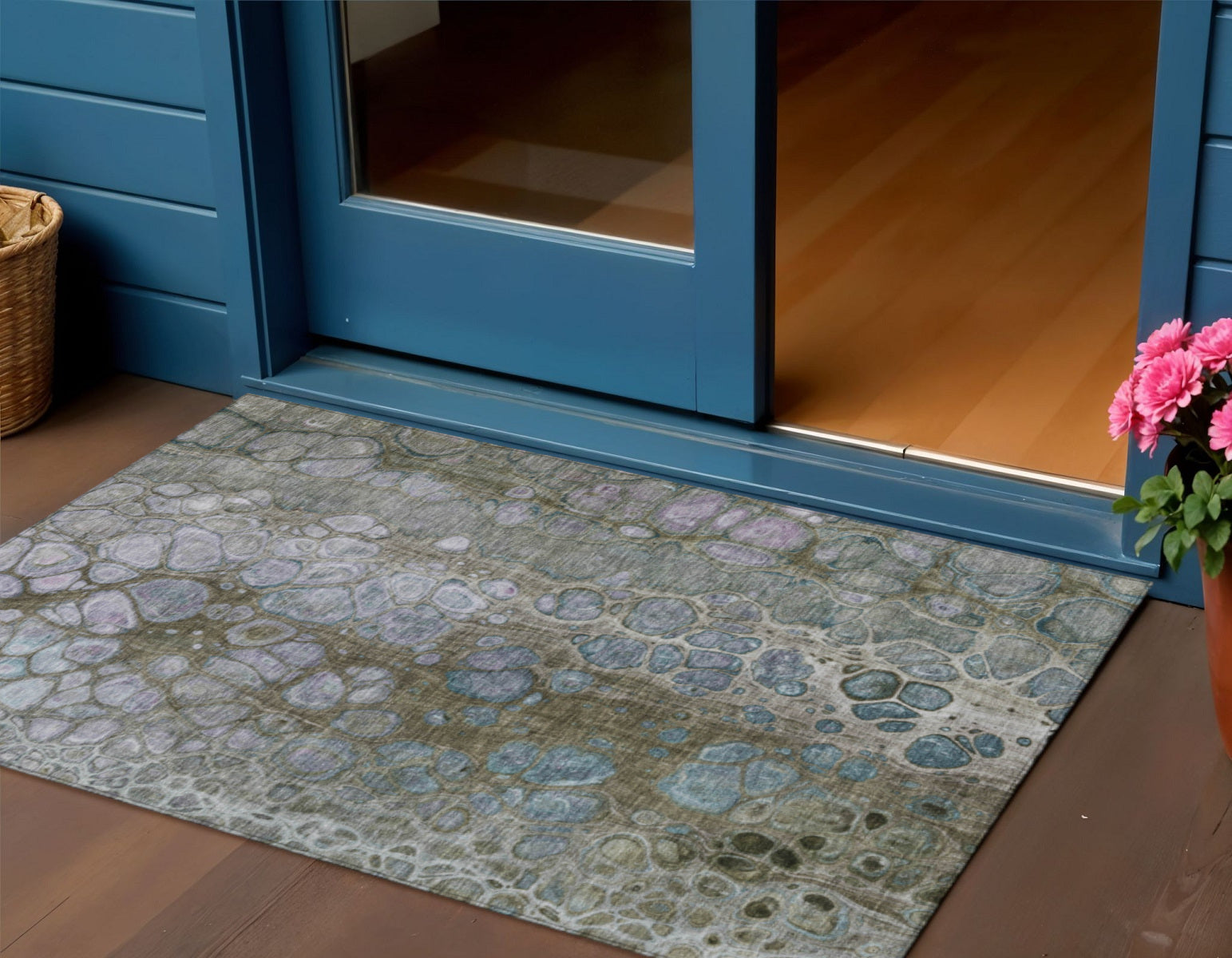 3 X 5 Brown And Gray Abstract Washable Indoor Outdoor Area Rug