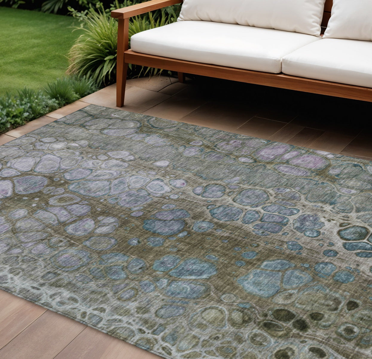 10 X 14 Brown And Gray Abstract Washable Indoor Outdoor Area Rug