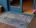 3 X 5 Teal Blue And Plum Abstract Washable Indoor Outdoor Area Rug