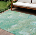 10 X 14 Teal Blue Mint Green And Ivory Abstract Washable Indoor Outdoor Area Rug