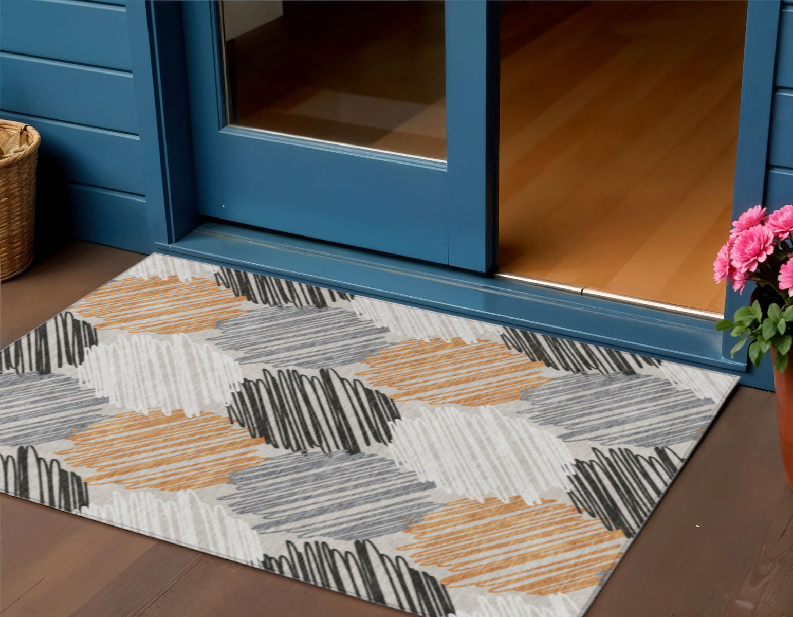 3 X 5 Copper Ivory And Gray Geometric Washable Indoor Outdoor Area Rug