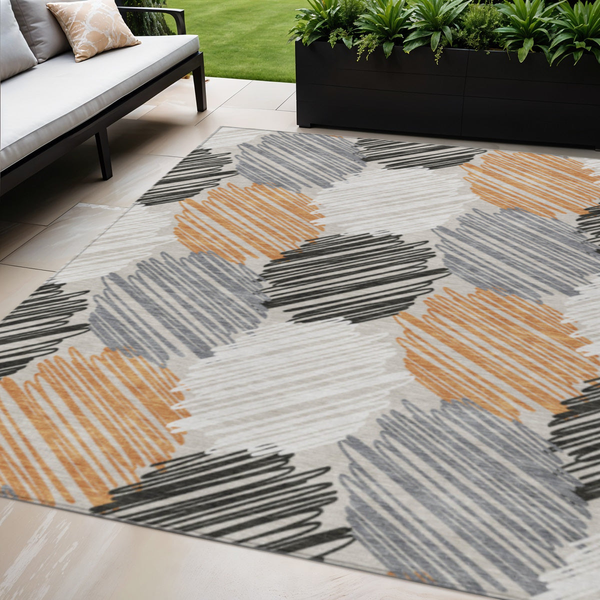 5 X 8 Copper Ivory And Gray Geometric Washable Indoor Outdoor Area Rug