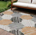 8 X 10 Copper Ivory And Gray Geometric Washable Indoor Outdoor Area Rug
