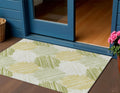 3 X 5 Green Ivory And Gold Geometric Washable Indoor Outdoor Area Rug