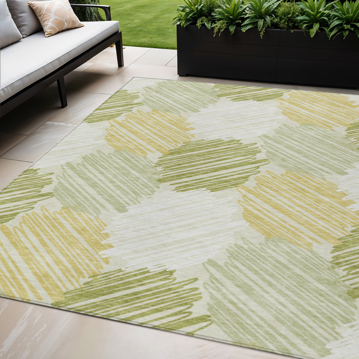 5 X 8 Green Ivory And Gold Geometric Washable Indoor Outdoor Area Rug