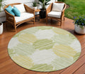 8 Green Ivory And Gold Round Geometric Washable Indoor Outdoor Area Rug