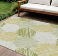 8 X 10 Green Ivory And Gold Geometric Washable Indoor Outdoor Area Rug