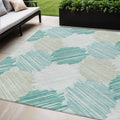 5 X 8 Teal Blue Ivory And Taupe Geometric Washable Indoor Outdoor Area Rug