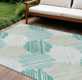 10 X 14 Teal Blue Ivory And Taupe Geometric Washable Indoor Outdoor Area Rug