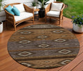 8 Chocolate Copper And Gray Round Tribal Washable Indoor Outdoor Area Rug