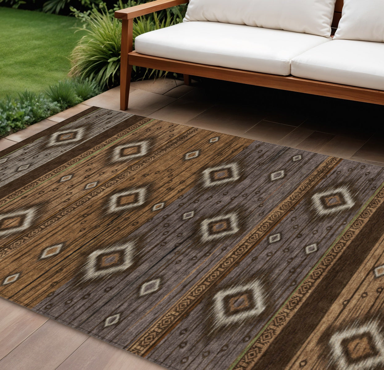 10 X 14 Chocolate Copper And Gray Tribal Washable Indoor Outdoor Area Rug