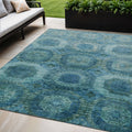 5 X 8 Blue And Ivory Medallion Washable Indoor Outdoor Area Rug