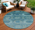 8 Blue And Ivory Round Medallion Washable Indoor Outdoor Area Rug