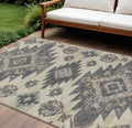 10 X 14 Beige And Gray Tribal Washable Indoor Outdoor Area Rug