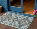 3 X 5 Teal Blue And Charcoal Tribal Washable Indoor Outdoor Area Rug