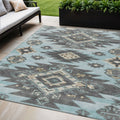 5 X 8 Teal Blue And Charcoal Tribal Washable Indoor Outdoor Area Rug