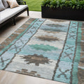 5 X 8 Brown And Teal Blue Tribal Washable Indoor Outdoor Area Rug