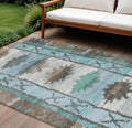 10 X 14 Brown And Teal Blue Tribal Washable Indoor Outdoor Area Rug
