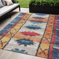 5 X 8 Navy Blue And Copper Tribal Washable Indoor Outdoor Area Rug
