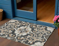 3 X 5 Charcoal And Taupe Damask Washable Indoor Outdoor Area Rug