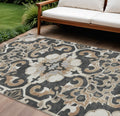 9 X 12 Charcoal And Taupe Damask Washable Indoor Outdoor Area Rug