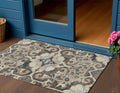 3 X 5 Chocolate And Taupe Damask Washable Indoor Outdoor Area Rug