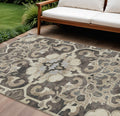 8 X 10 Chocolate And Taupe Damask Washable Indoor Outdoor Area Rug