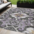 5 X 8 Purple And Charcoal Damask Washable Indoor Outdoor Area Rug