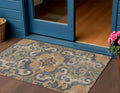 3 X 5 Terra Cotta And Charcoal Damask Washable Indoor Outdoor Area Rug
