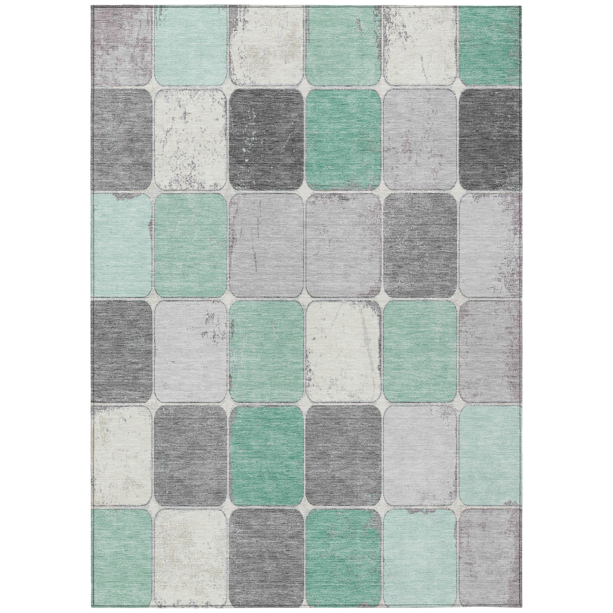 9 X 12 Mint Green And Gray Geometric Washable Indoor Outdoor Area Rug